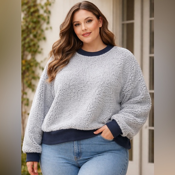 2/for $20 🪩 NEW w TAGS 🏷️ Cozy Gray Sherpa Lounge & Sleep Top (Size 2X Womens) - Picture 10 of 10